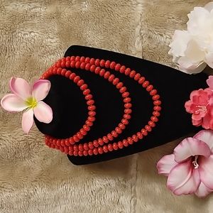Red Necklace Long 23.5" Plastic Beads